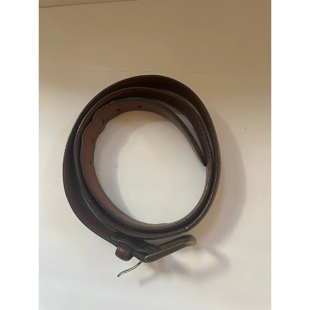 Men's LL Bean Brown Full Grain Leather Brass Buckle Belt USA Made Size 42
